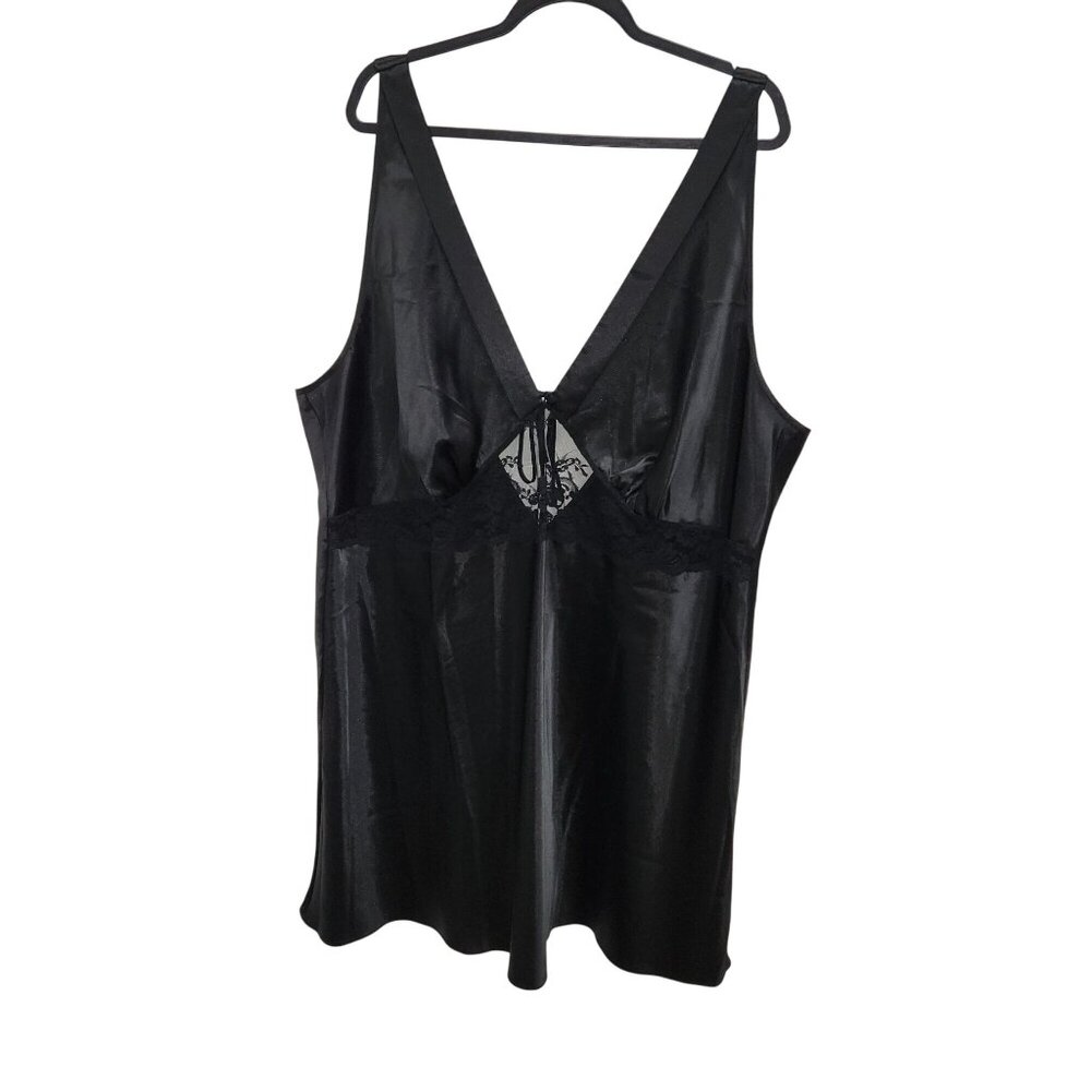 Cacique 26/28 Black Satin & Lace Chemise Sleepwear 4183